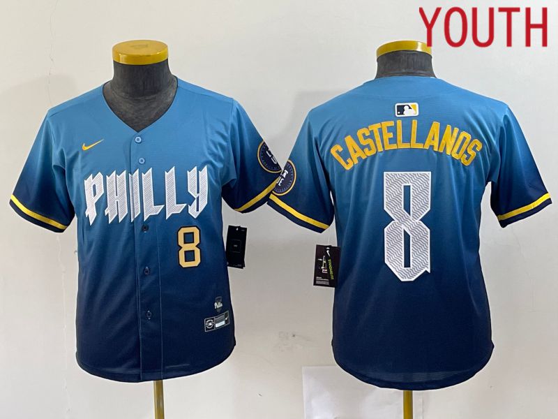 Youth Philadelphia Phillies 8 Castellanos Blue City Edition Nike 2024 MLB Jersey style 1
